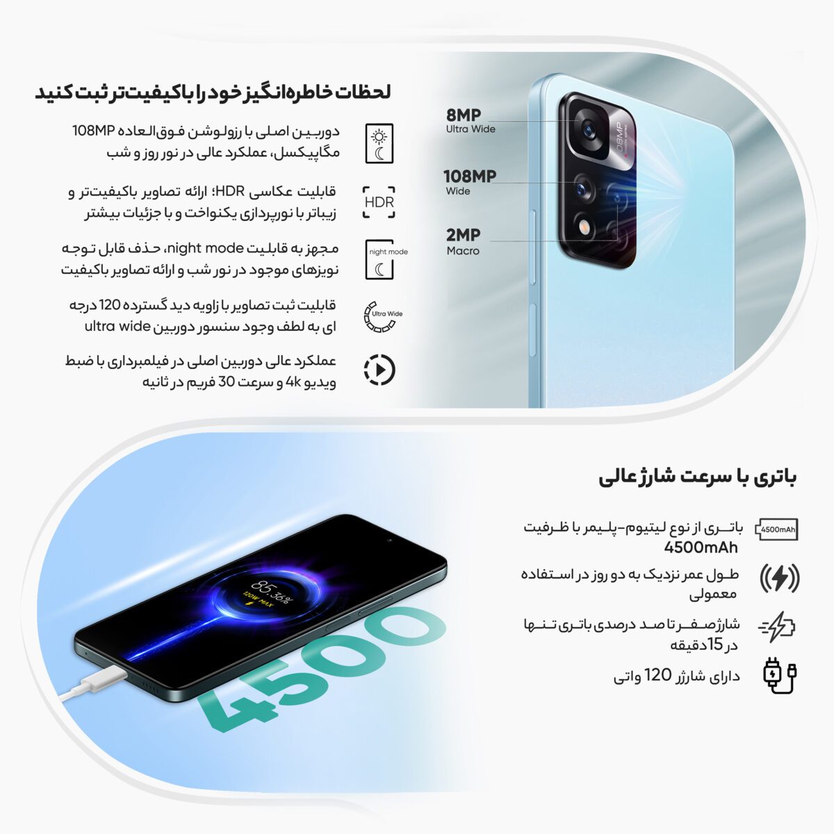 شیائومی مدل Redmi Note 11 Pro Plus 5G 21091116UG دو سیم‌ کارت حافظه 256 گیگ و رم 8 گیگ